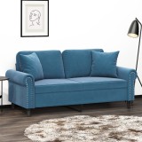 vidaXL Canapea cu 2 locuri cu pernuțe, albastru, 140 cm, catifea 3200954
