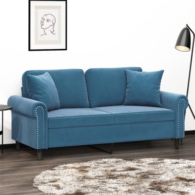 vidaXL Canapea cu 2 locuri cu pernuțe, albastru, 140 cm, catifea 3200954 foto