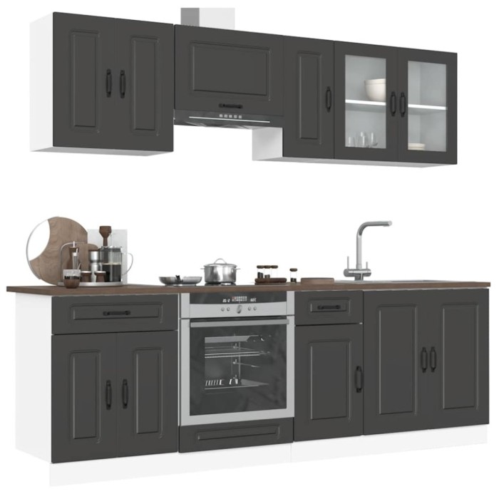 Set dulap de bucătărie 8 piese &bdquo;Kalmar&rdquo; lemn negru prelucrat