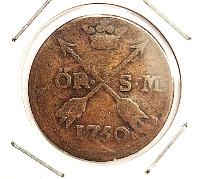 Suedia 1 Ore 1750 km # 416 Frederik I _ moneda cupru tiraj mic rara