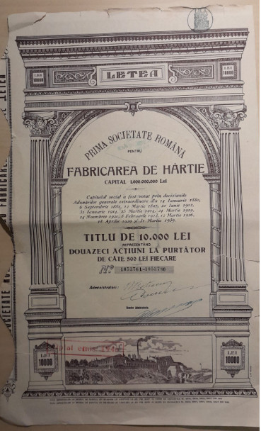 1946, Actiune Fabrica hartie LETEA, industrie romaneasca, cu cupoane, Bacau D1