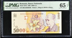 (3) BANCNOTA ROMANIA - 5000 LEI 1998, FILIGRAN BNR ITALIC, GRADATA PMG - 65 EPQ