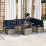 vidaXL Set de canapele pentru grădină cu pernă 9 pcs Gri Rattan poli 3359822