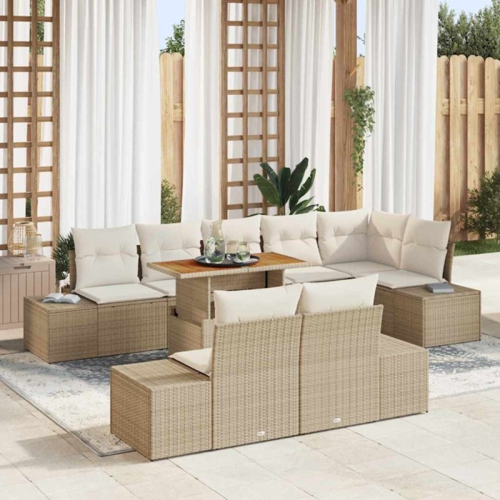 vidaXL Set de masă pentru grădină 9 pcs Bej și crem 100 x 55 x 73 cm