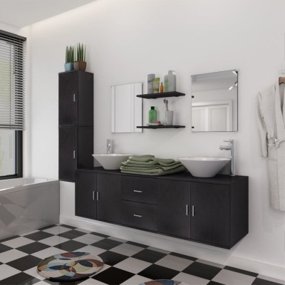 Set mobilier baie 11 piese, chiuvete și robinete incluse, negru foto
