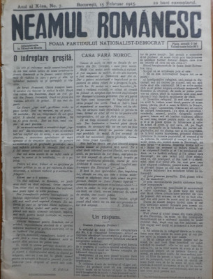 Ziarul Neamul romanesc , nr. 7 , 1915 , din perioada antisemita a lui N. Iorga foto