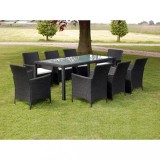 VidaXL Set mobilier de exterior cu perne, 9 piese, negru, poliratan 43118