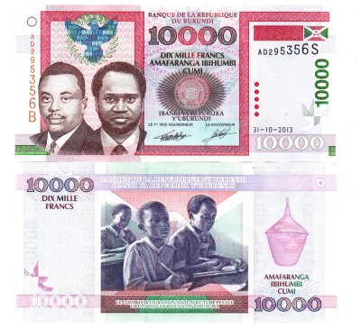 Burundi 10 000 Francs 2013 P-44b UNC foto