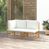 Set mobilier de gradina cu perne alb crem, 2 piese, bambus GartenMobel Dekor, vidaXL