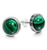 Cercei mici piatra Malachit, naturală 10 mm verde, surub inoxidabili
