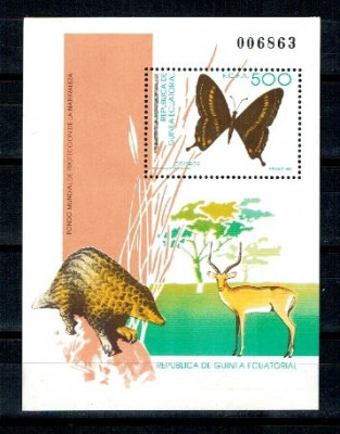 Guinea Ecuatoriala 1992 - Fluturi, fauna, colita neuzata foto