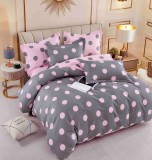 Cumpara ieftin Lenjerie pat dublu,bumbac finet,6 piese,cearceaf cu elastic,gri cu buline roz-A781