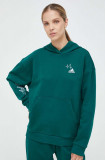 Adidas bluza femei, culoarea verde, cu glugă, cu imprimeu