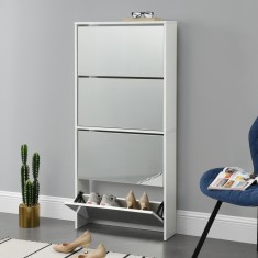 Dulap pantofi Vogar 2 cu oglinda si 4 spatii depozitare alb [en.casa] HausGarden Leisure