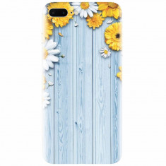 Husa silicon pentru Apple Iphone 7 Plus, Sunflower On Blue Wood