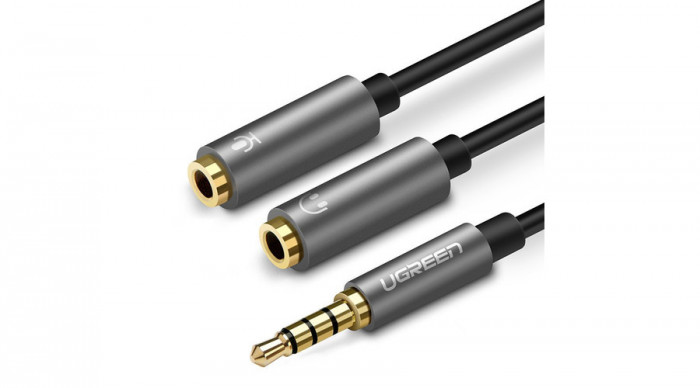 Ugreen Cablu adaptor de distribuție AUX mini jack de 3,5 mm cu mufă de microfon 20cm - negru (AV141 30620)
