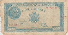 Romania 1945, 21 august - 5000 lei, uzat foto