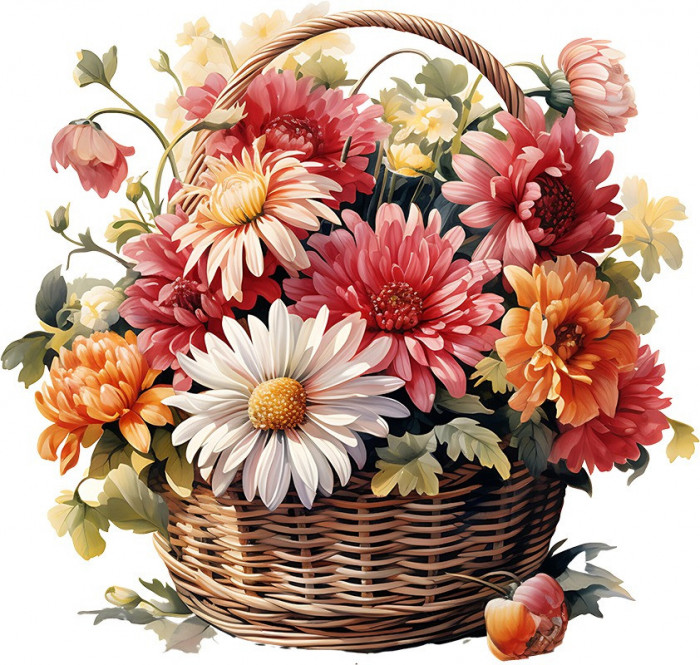 Sticker decorativ, Flori Crizanteme, Multicolor, 63 cm, 1363STK-9