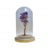 Copac in cupola de sticla cu lumina multicolora cristal natural ametist 13cm