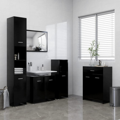 vidaXL Set mobilier de baie, 4 piese, negru foto