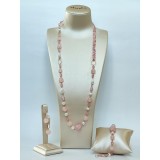 Cumpara ieftin Set Bijuterii Perle Cultură, Cuarț Roz și Opal Argint 925 Placat Aur Roz, Colier, Brățară, Cercei - Made in Italy