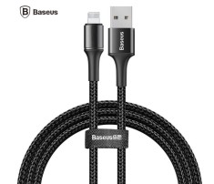 CABLU alimentare si date Baseus Halo, Fast Charging Data Cable pt. smartphone, USB la Lightning iPhone 2.4A, brodat, LED, 1m, negru &amp;quot;CALGH-B01&amp;quot; (timbr foto