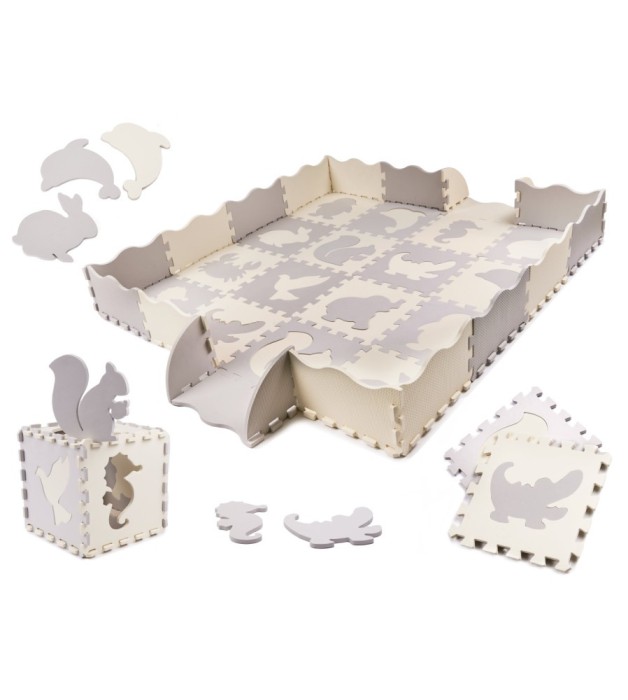 Covoras de joaca tip Puzzle Spuma 36 Piese 150 x 150 cm Gri