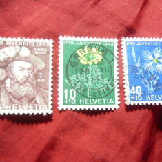 Serie mica Elvetia 1949 Flori ,Pro Juventute 3 val. stampilate (din4v)