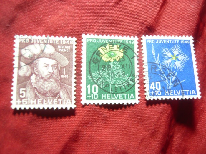 Serie mica Elvetia 1949 Flori ,Pro Juventute 3 val. stampilate (din4v)