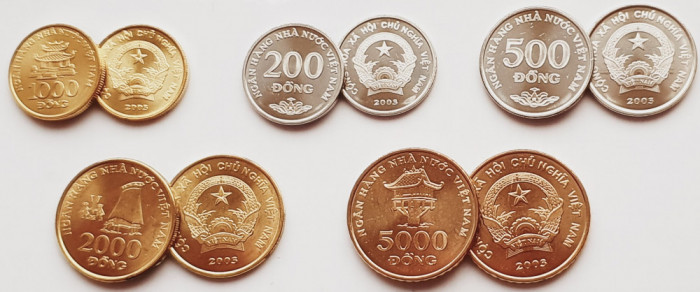 01B32 Vietnam set 5 monede 200, 500, 1000, 2000, 5000 Dong 2003 UNC