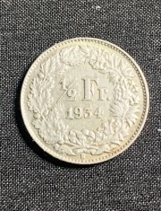 Moneda 1/2 franci 1934 Elveția argint