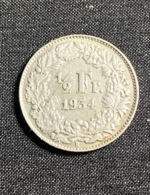 Moneda 1/2 franci 1934 Elveția argint foto