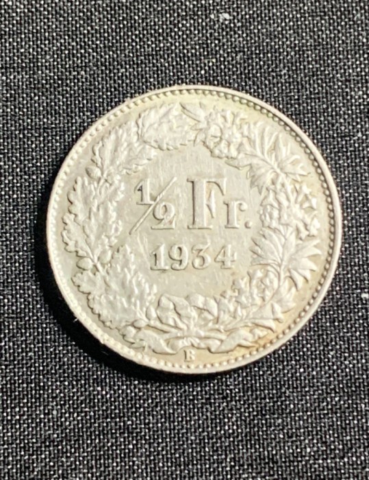 Moneda 1/2 franci 1934 Elveția argint