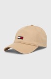 Tommy Jeans șapcă de baseball din bumbac culoarea bej, cu imprimeu