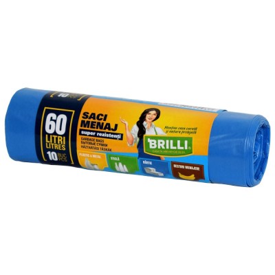 Saci menajeri / gunoi Brilli, pentru colectare selectiva, super rezistenti, albastru, 60L, 10 buc foto