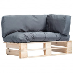 Canapea din paleti de gradina, cu perne gri, lemn de pin foto