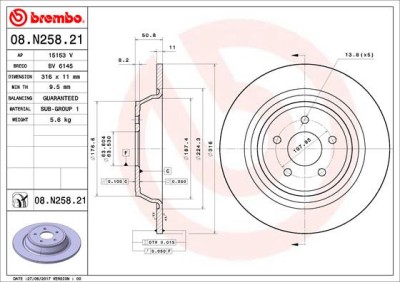BREMBO 08.N258.21 PRIME LINE - UV Coated Disc frana foto