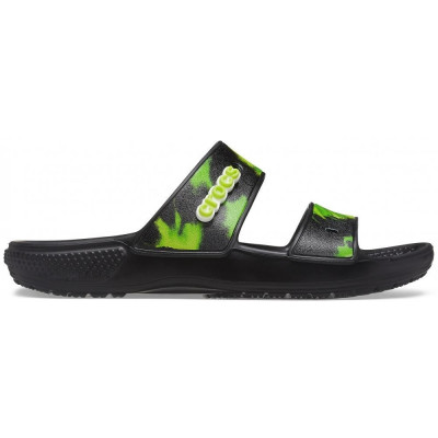 Papuci Classic Crocs Tie-Dye Graphic Sandal Negru - Black/Lime Punch foto