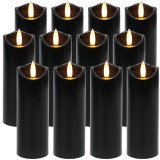 Set 12 lumanari LED Ruhhy, 15 cm, efect flacara, negre