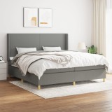 Cumpara ieftin Pat box spring cu saltea, gri &icirc;nchis, 200x200 cm, textil