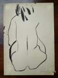44. Nud femeie - schita veche , desen vechi in tus sau acuarela, Natura statica, Realism