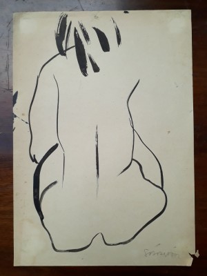 44. Nud femeie - schita veche , desen vechi in tus sau acuarela foto