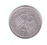 Moneda Germania 2 mark/marci 1981 J, Konrad Adenauer, stare buna, curata