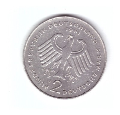 Moneda Germania 2 mark/marci 1981 J, Konrad Adenauer, stare buna, curata foto