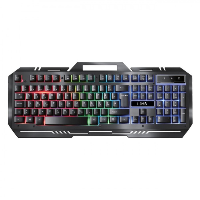 Tastatură Gaming i-JMB, LED RGB, Cadru Metalic, Suport Telefon, Negru, Multicolor