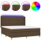 Pat cu arcuri, saltea si LED, maro inchis, 160x200 cm, textil
