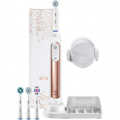 Periuta de dinti electrica Oral-B Genius 10, Smartring, 6 programe, 4 capete, Bluetooth, Li-ion, Trusa de calatorie, Roz-Auriu foto