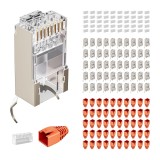 Conector RJ45 10Gbps CAT 7 CAT 6A, set de 50 conectori de rețea, pass-through &amp; ecranat, aurit 50&mu;, conector LAN pentru cablu de instalare AWG23 POE