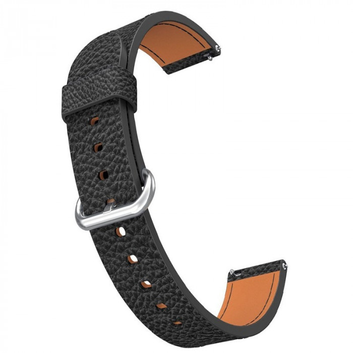 Curea piele, compatibila Samsung Galaxy Watch3, 45mm, telescoape Quick Release, Size S, Negru