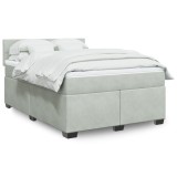 Gossi pat box spring cu saltea, gri deschis, 160x200 cm, catifea